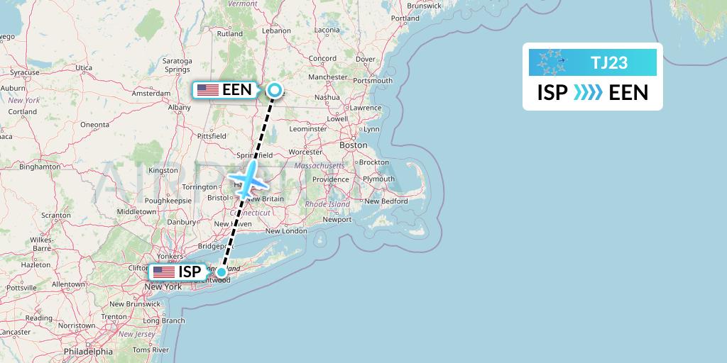 TJ23 Tradewind Aviation Flight Map: Islip to Keene