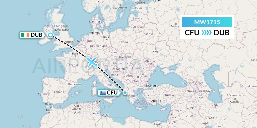 MW1715 Mokulele Flight Service Flight Map: Corfu to Dublin