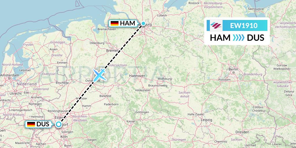 EW1910 Eurowings Flight Map: Hamburg to Dusseldorf