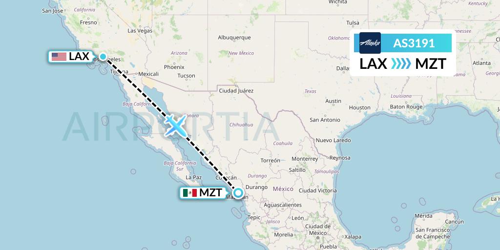 AS3191 Alaska Airlines Flight Map: Los Angeles to Mazatlan