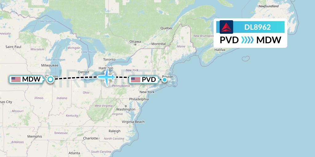 DL8962 Delta Air Lines Flight Map: Providence to Chicago
