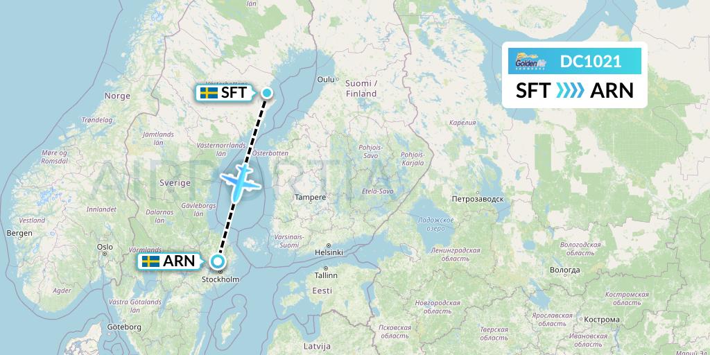 DC1021 Braathens Regional Flight Map: Skelleftea to Stockholm