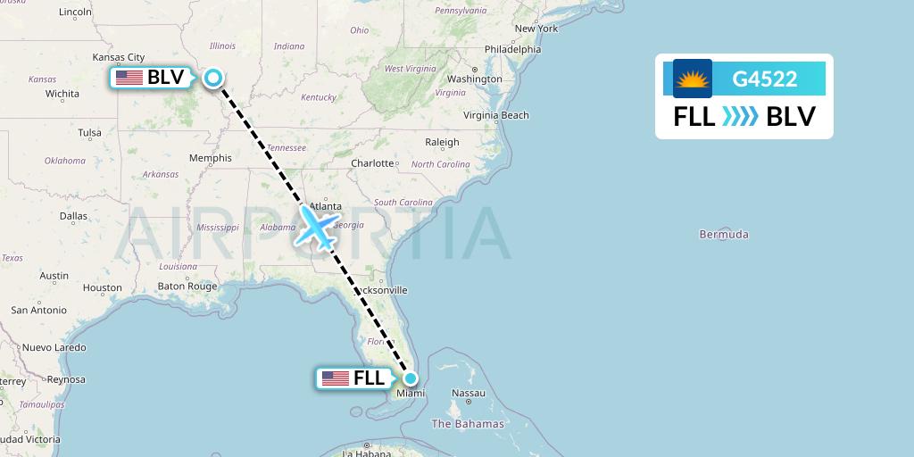 G4522 Allegiant Air Flight Map: Fort Lauderdale to Belleville