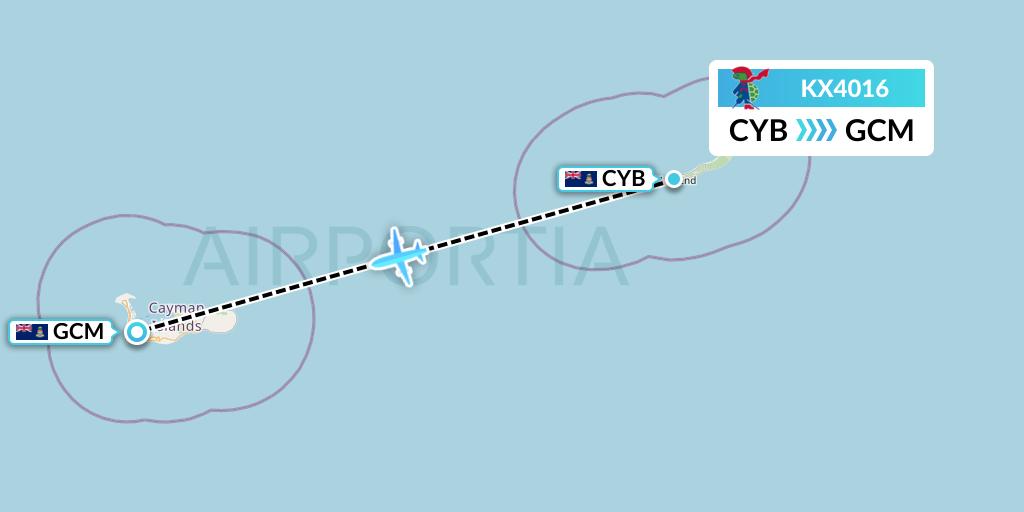 KX4016 Cayman Airways Flight Map: Cayman Brac to George Town