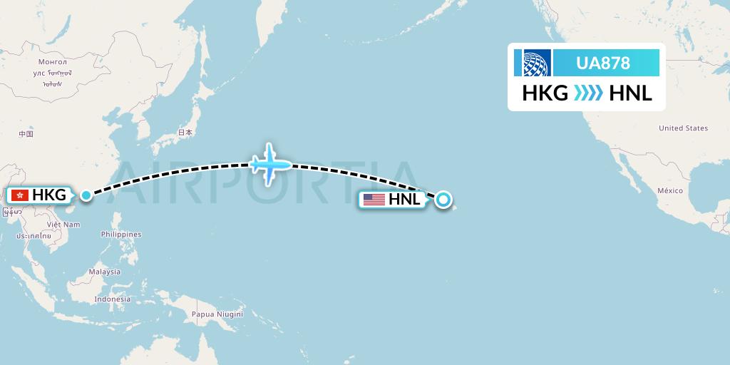 UA878 United Airlines Flight Map: Hong Kong to Honolulu