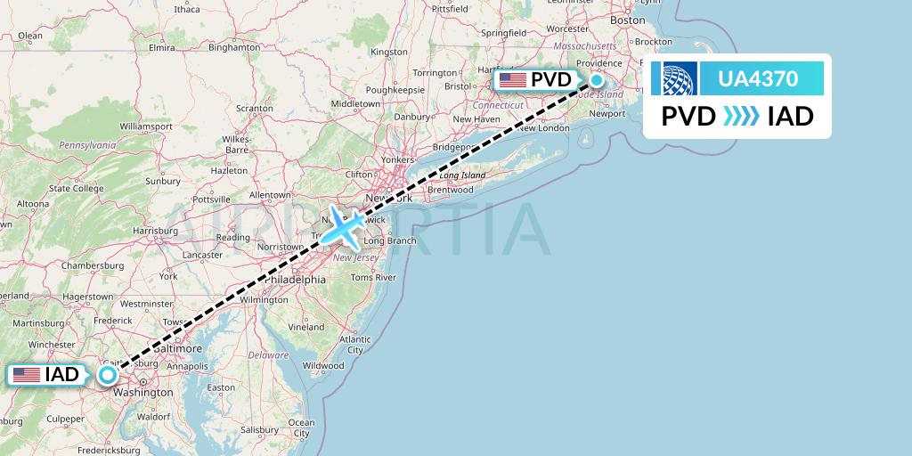 UA4370 United Airlines Flight Map: Providence to Washington