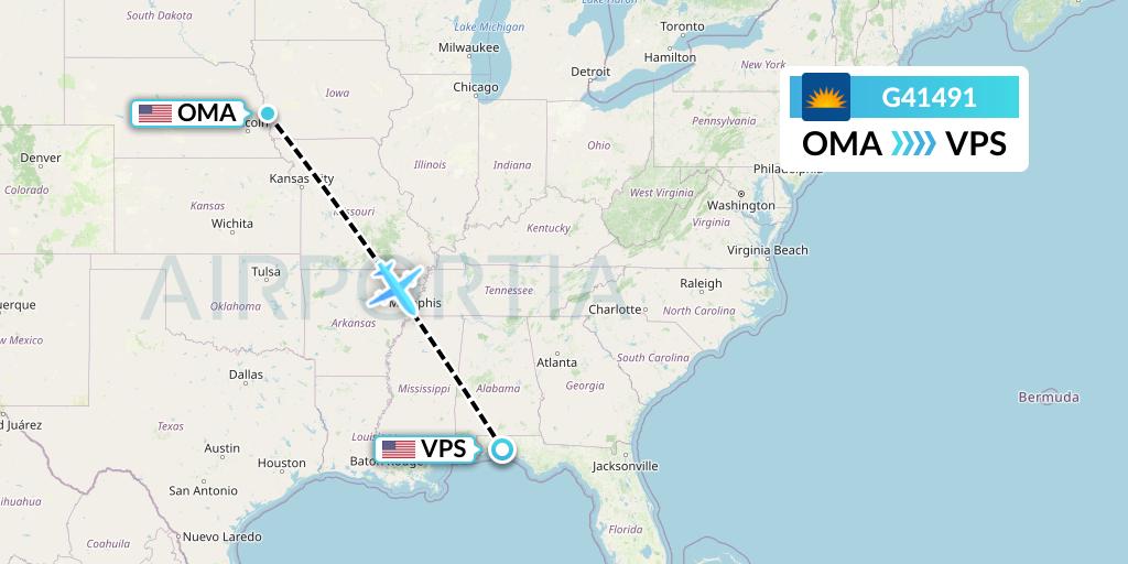 G41491 Allegiant Air Flight Map: Omaha to Valparaiso