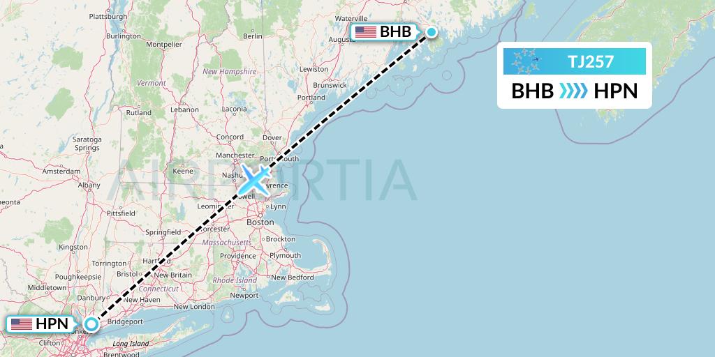 TJ257 Tradewind Aviation Flight Map: Bar Harbor to White Plains