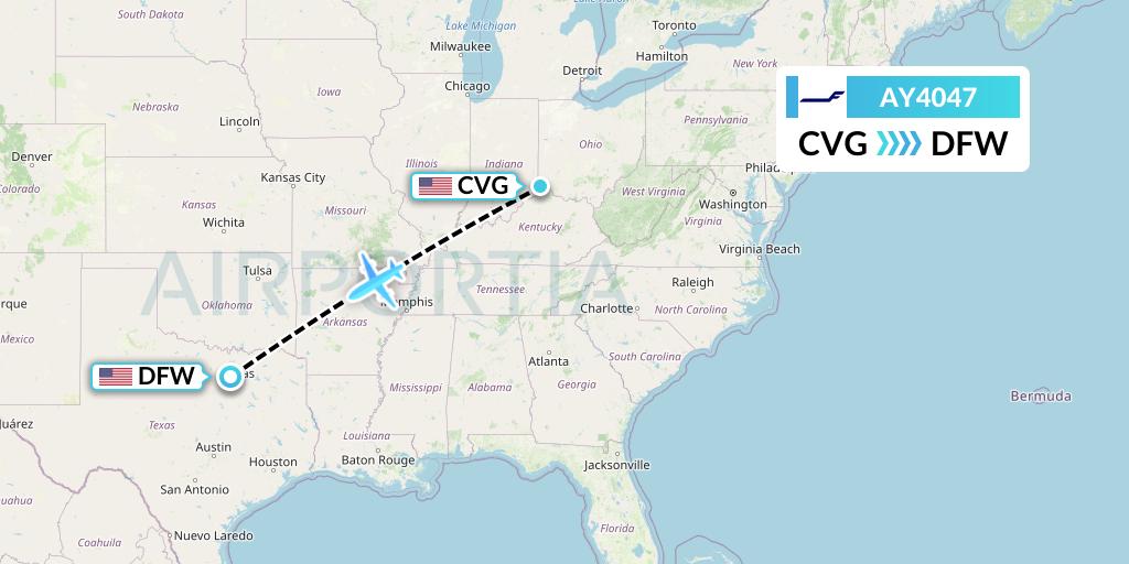 AY4047 Finnair Flight Map: Cincinnati to Dallas