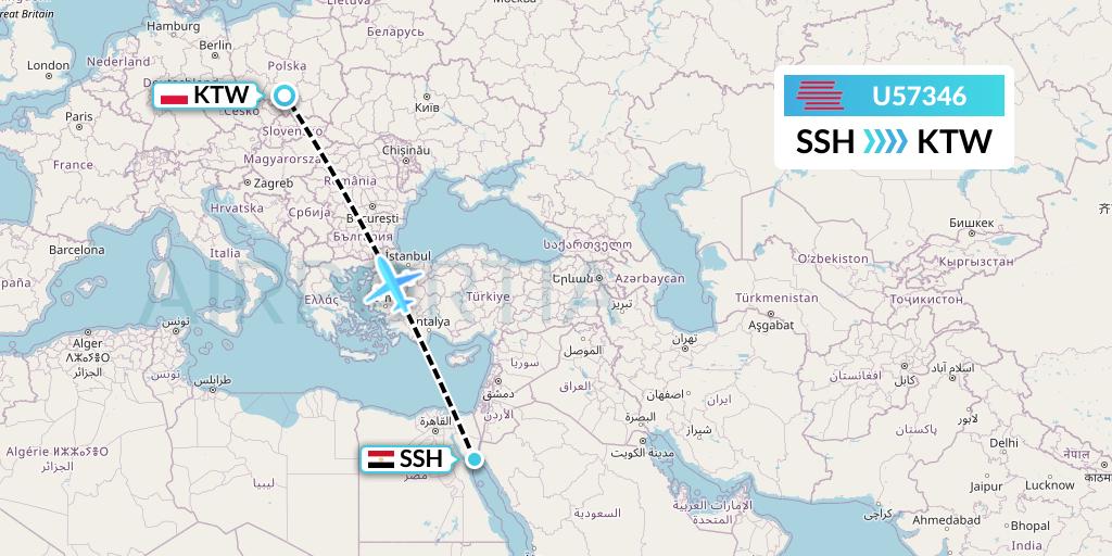 U57346 Karinou Airlines Flight Map: Sharm el-Sheikh to Katowice