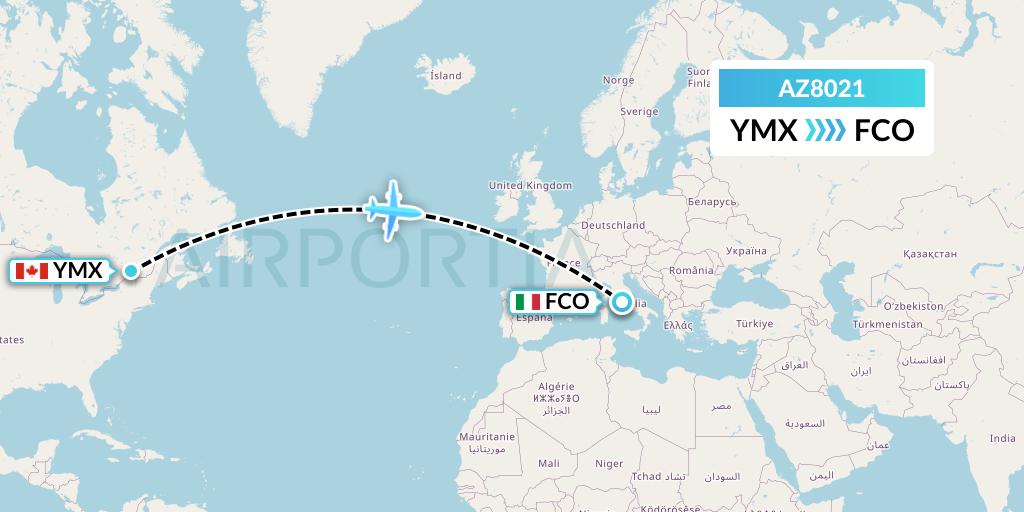 AZ8021 ITA Airways Flight Map: Montreal to Rome