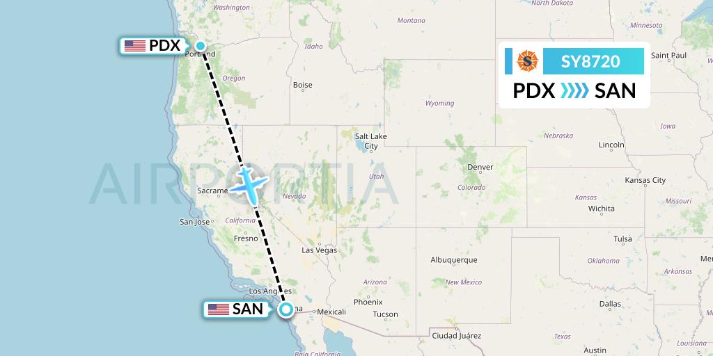 SY8720 Sun Country Airlines Flight Map: Portland to San Diego