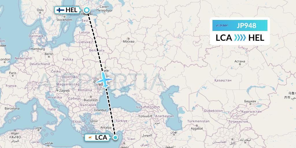 JP948 Adria Airways Flight Map: Larnaca to Helsinki