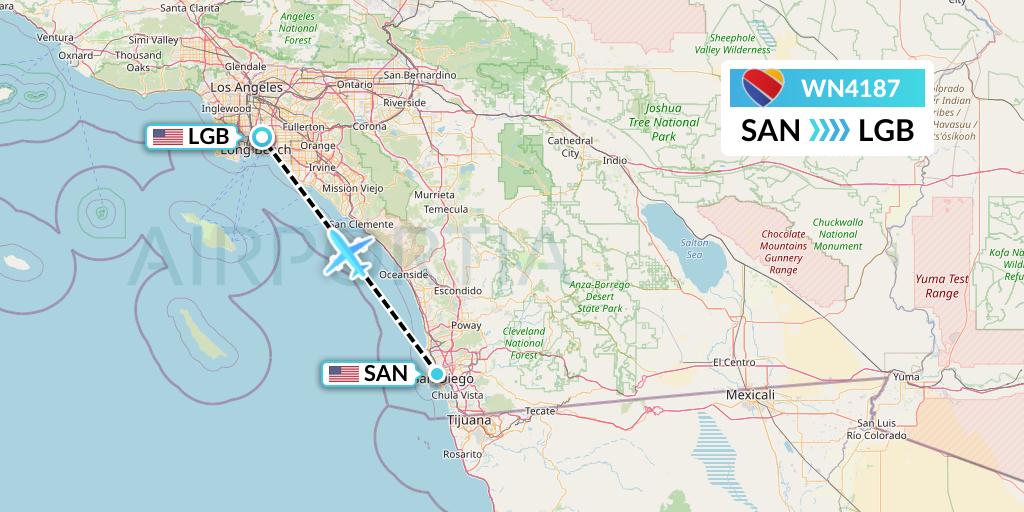 WN4187 Southwest Airlines Flight Map: San Diego to Long Beach