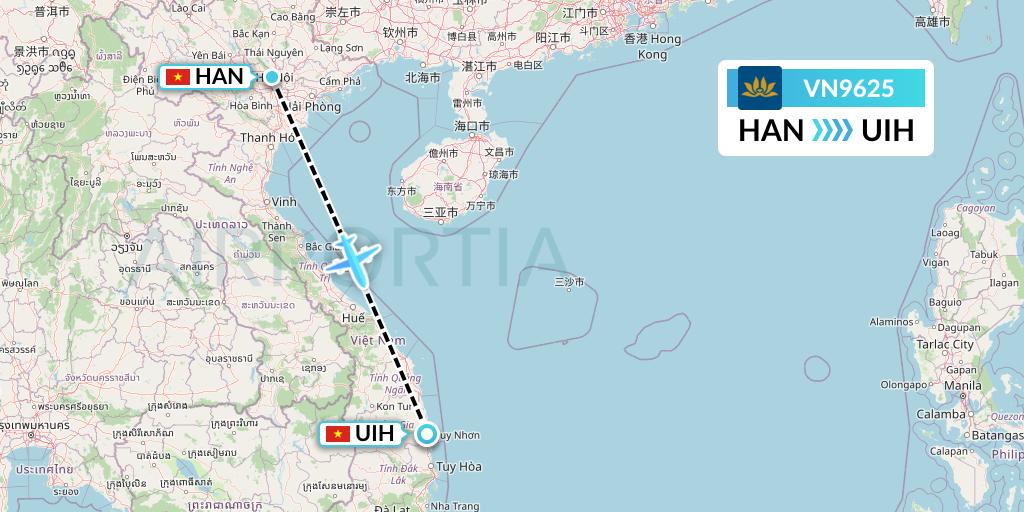 VN9625 Vietnam Airlines Flight Map: Hanoi to Qui Nhon