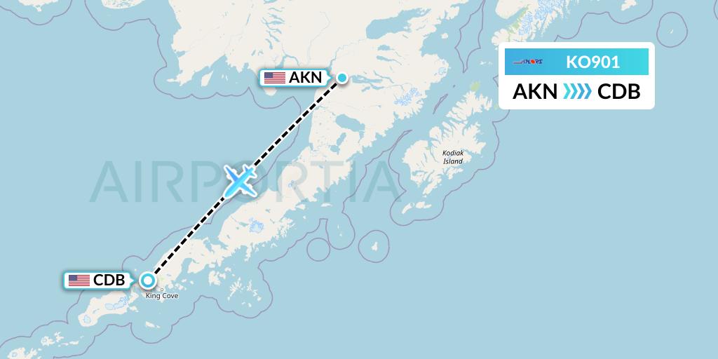 KO901 Komiaviatrans Flight Map: King Salmon to Cold Bay