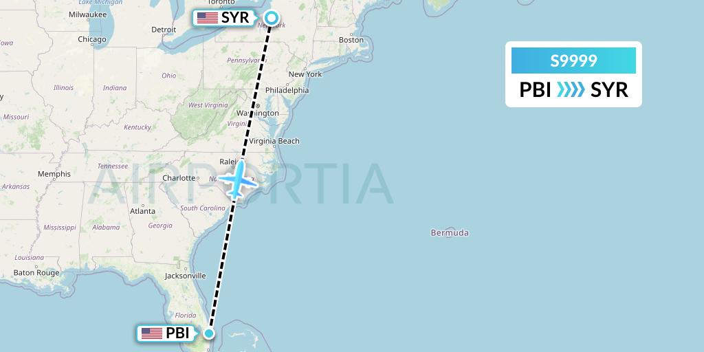 S9999 Flybig Flight Map: West Palm Beach to Syracuse