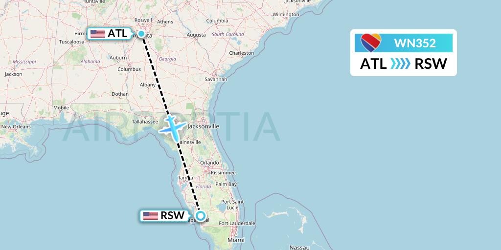 WN352 Southwest Airlines Flight Map: Atlanta to Fort Myers