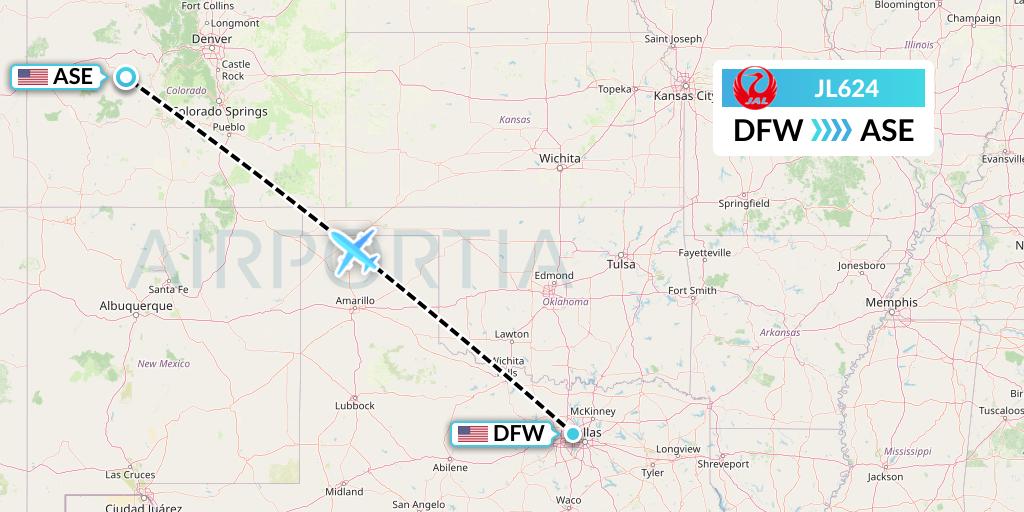 JL624 Japan Airlines Flight Map: Dallas to Aspen