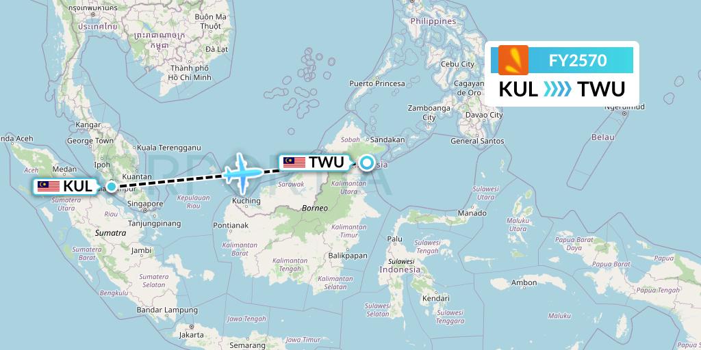 FY2570 Firefly Flight Map: Kuala Lumpur to Tawau