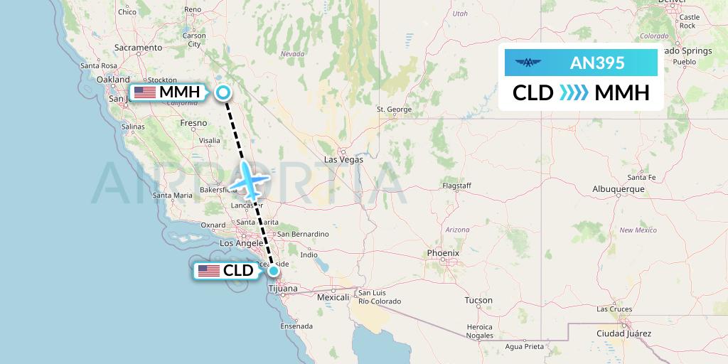 AN395 Advanced Air Flight Map: San Diego to Mammoth Lakes
