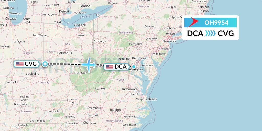 OH9954 PSA Airlines Flight Map: Washington to Cincinnati