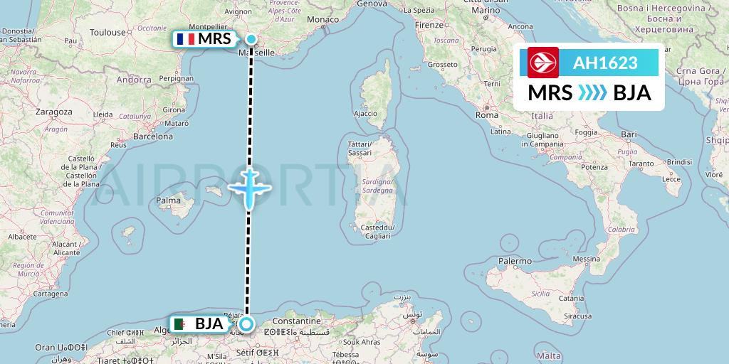 AH1623 Air Algerie Flight Map: Marseille to Bejaia