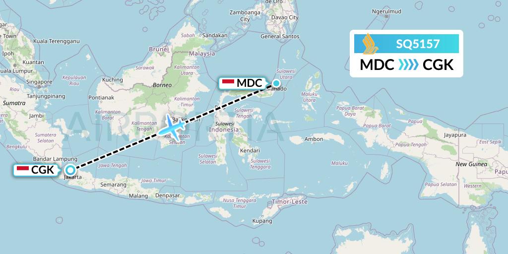 SQ5157 Singapore Airlines Flight Map: Manado to Jakarta