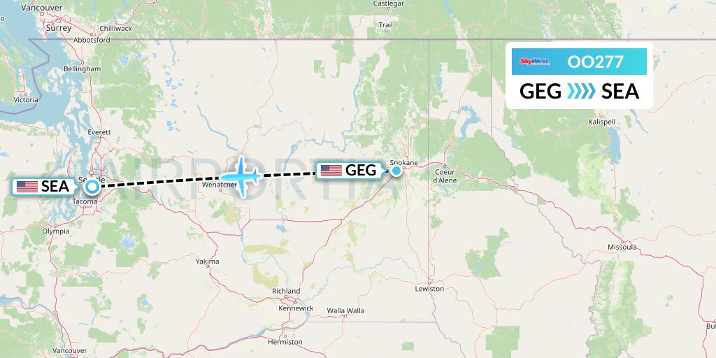 OO277 SkyWest Airlines Flight Map: Spokane to Seattle
