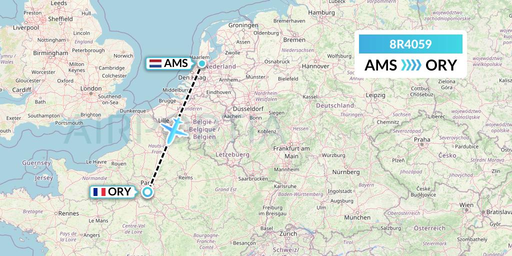 8R4059 Amelia Flight Map: Amsterdam to Paris