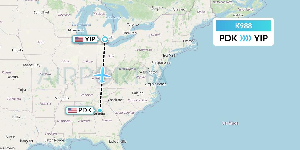 K988 Kalitta Charters Flight Map: Atlanta to Detroit