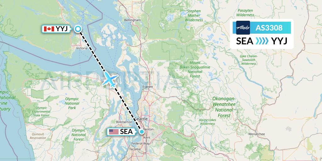 AS3308 Alaska Airlines Flight Map: Seattle to Victoria