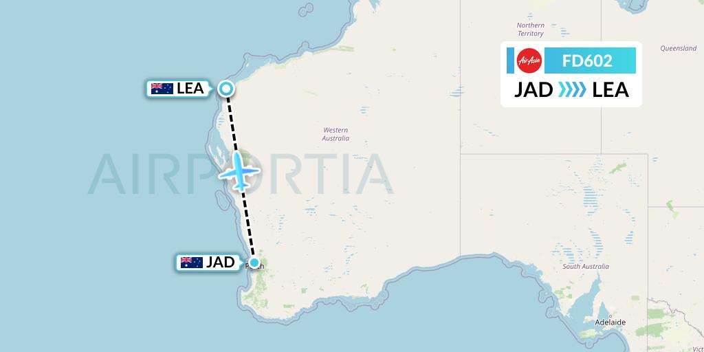 FD602 Thai AirAsia Flight Map: Perth to Learmonth
