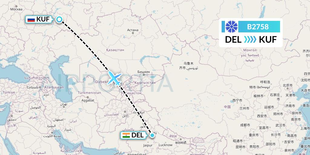 B2758 Belavia Flight Map: Delhi to Samara