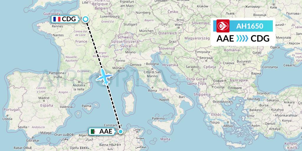 AH1650 Air Algerie Flight Map: Annaba to Paris