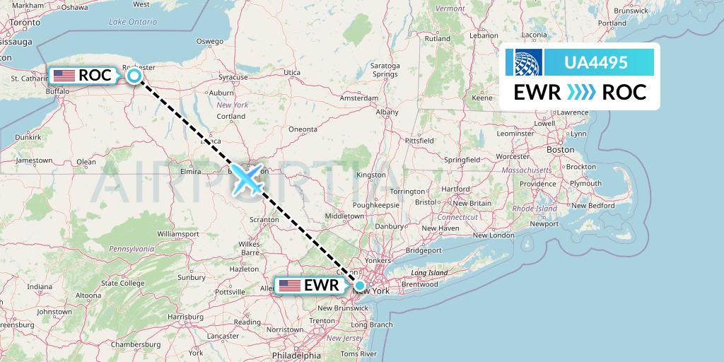 UA4495 United Airlines Flight Map: New York to Rochester
