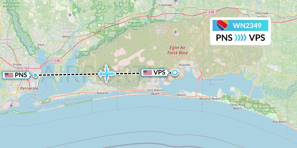 WN2349 Southwest Airlines Flight Map: Pensacola to Valparaiso