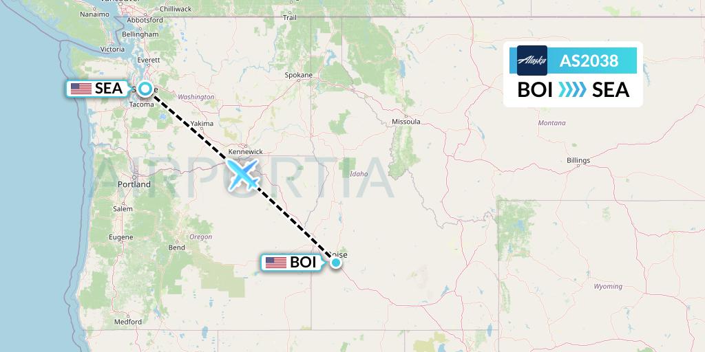 AS2038 Alaska Airlines Flight Map: Boise to Seattle