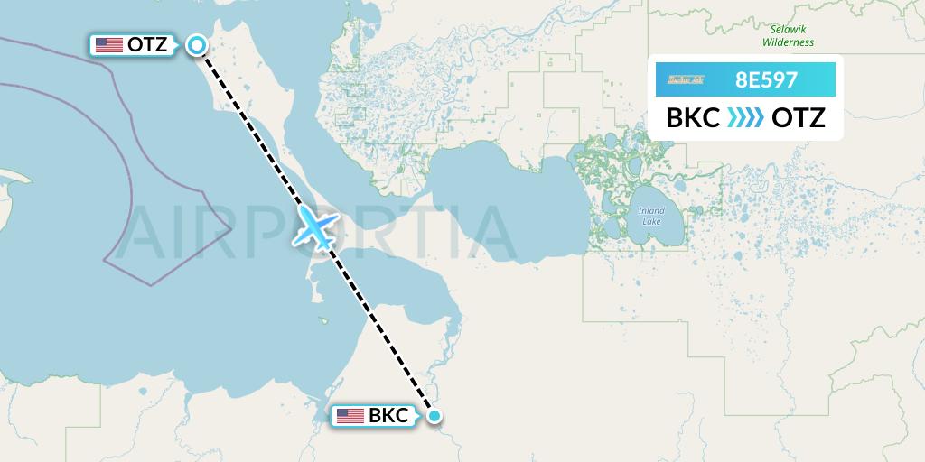 8E597 Bering Air Flight Map: Buckland to Kotzebue