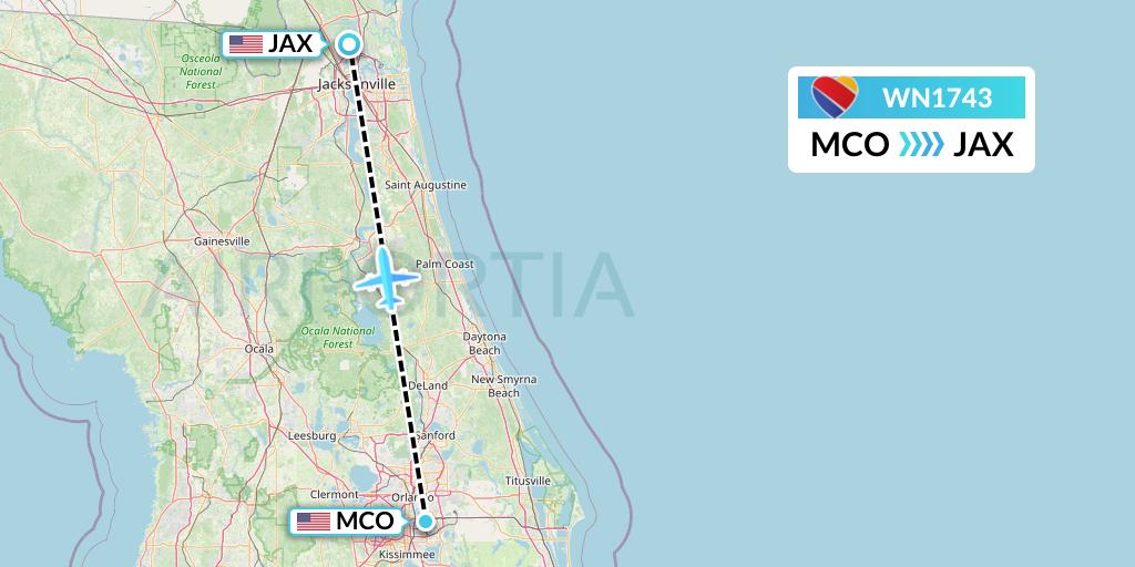 WN1743 Southwest Airlines Flight Map: Orlando to Jacksonville