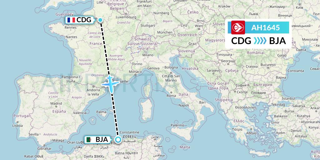 AH1645 Air Algerie Flight Map: Paris to Bejaia