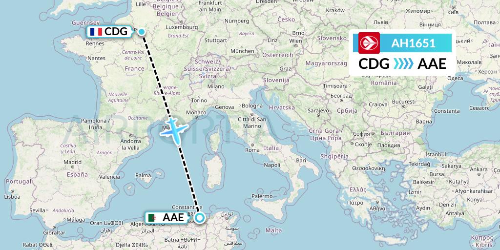 AH1651 Air Algerie Flight Map: Paris to Annaba