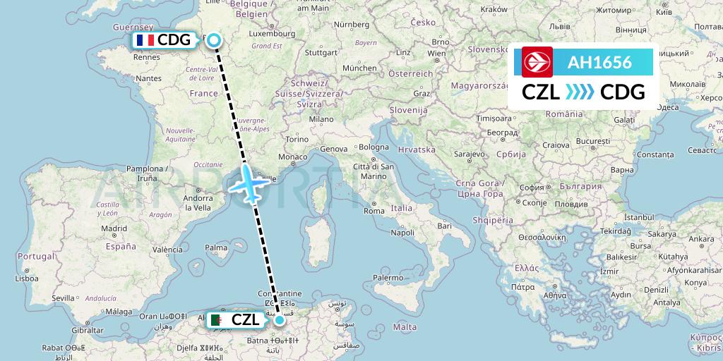 AH1656 Air Algerie Flight Map: Constantine to Paris