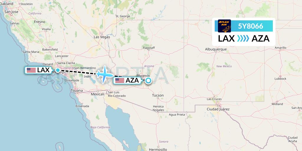 5Y8066 Atlas Air Flight Map: Los Angeles to Phoenix