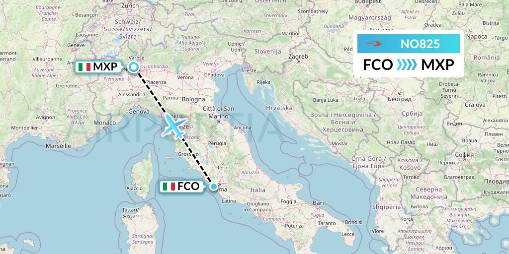 NO825 Neos Flight Map: Rome to Milan