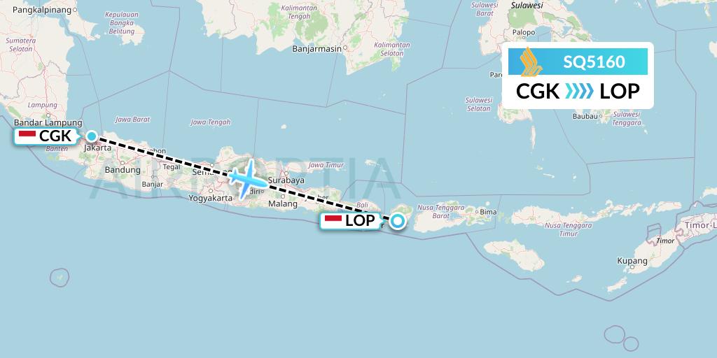 SQ5160 Singapore Airlines Flight Map: Jakarta to Lombok