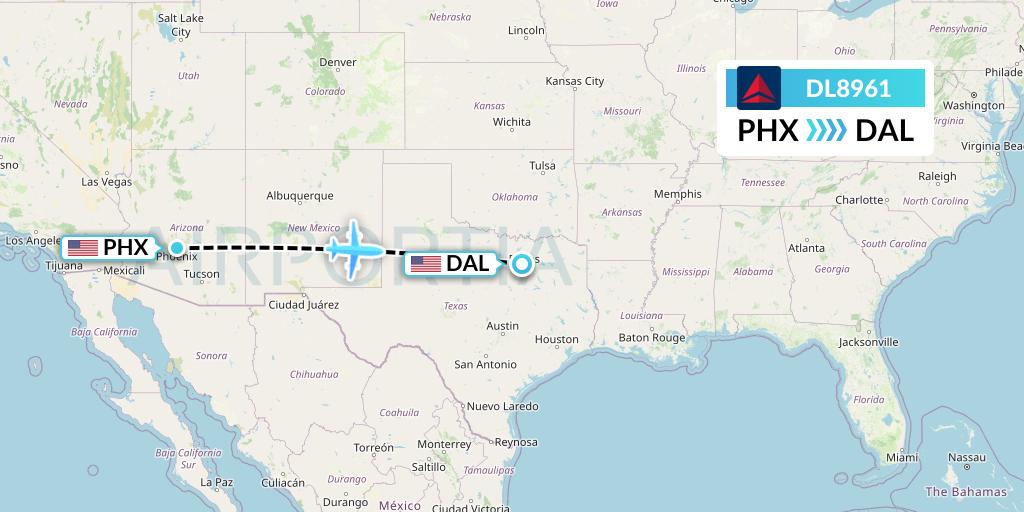DL8961 Delta Air Lines Flight Map: Phoenix to Dallas