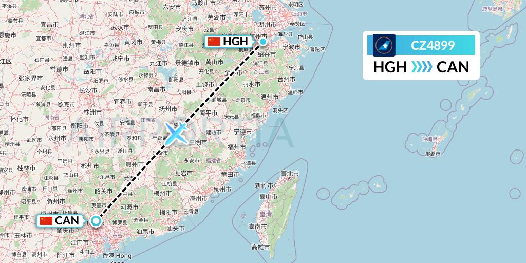 CZ4899 China Southern Airlines Flight Map: Hangzhou to Guangzhou