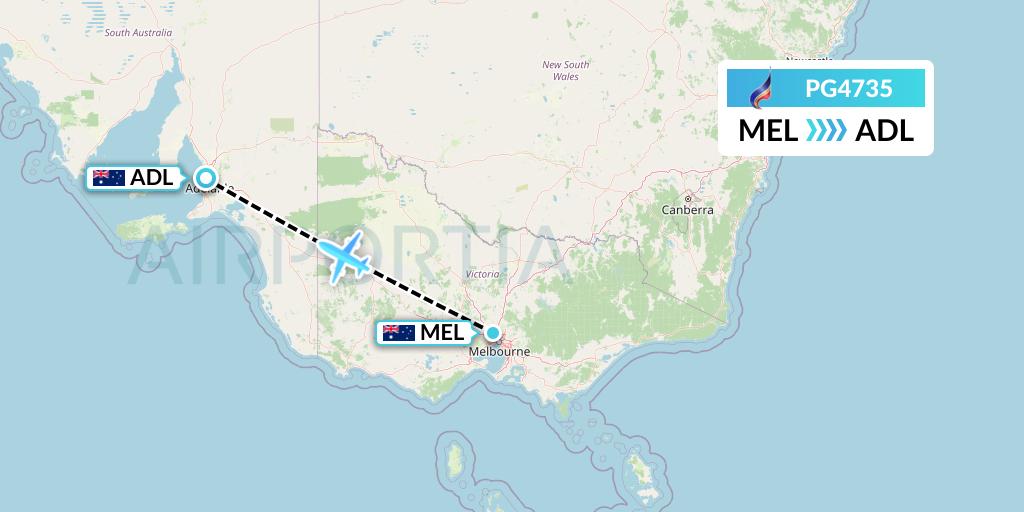 PG4735 Bangkok Airways Flight Map: Melbourne to Adelaide