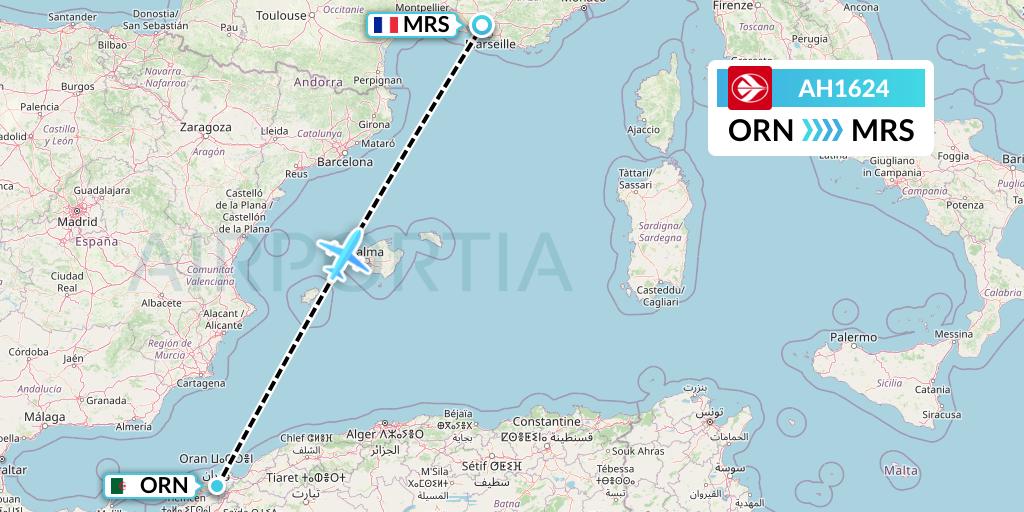 AH1624 Air Algerie Flight Map: Oran to Marseille